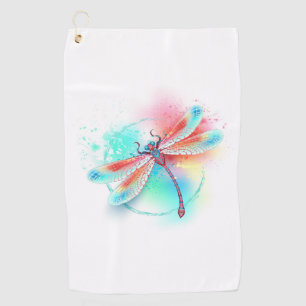 Red dragonfly on watercolor background golf towel