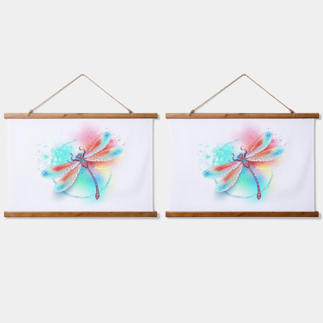 Red dragonfly on watercolor background hanging tapestry (Double)