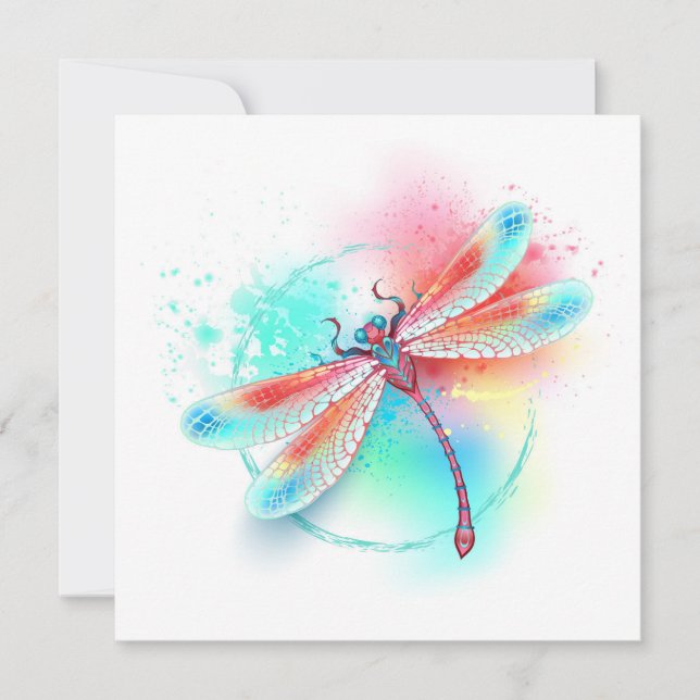 Red dragonfly on watercolor background holiday card (Front)