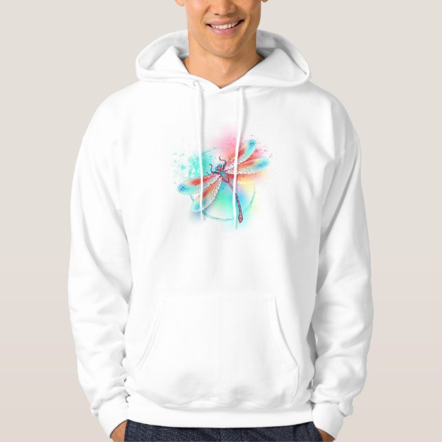 Red dragonfly on watercolor background hoodie (Front)