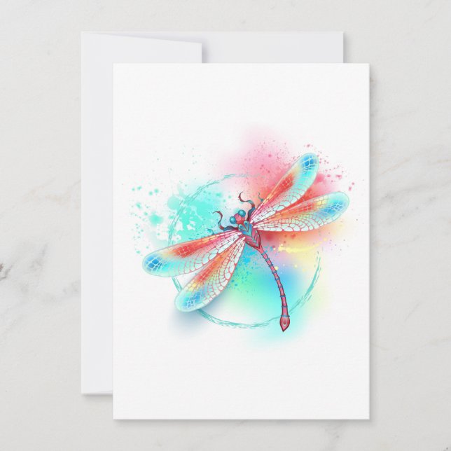 Red dragonfly on watercolor background invitation (Front)