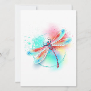 Red dragonfly on watercolor background invitation