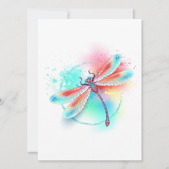 Red dragonfly on watercolor background invitation (Front)