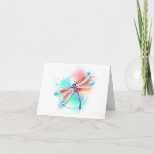 Red dragonfly on watercolor background invitation