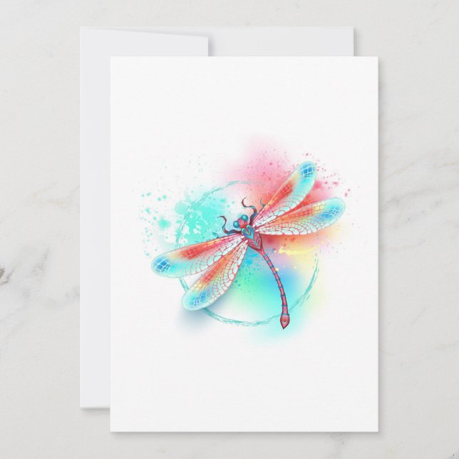 Red dragonfly on watercolor background invitation (Front)