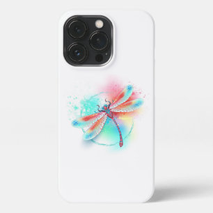 Red dragonfly on watercolor background iPhone 13 pro case