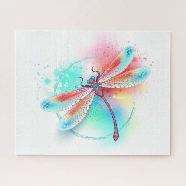 Red dragonfly on watercolor background jigsaw puzzle (Horizontal)