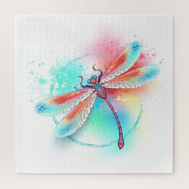 Red dragonfly on watercolor background jigsaw puzzle (Vertical)