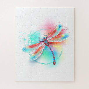 Red dragonfly on watercolor background jigsaw puzzle