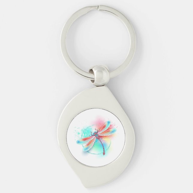 Red dragonfly on watercolor background key ring (Front)