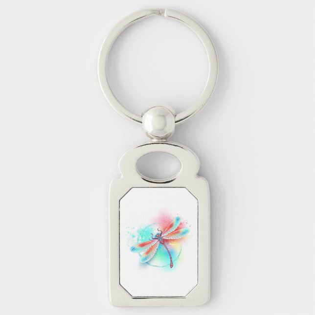 Red dragonfly on watercolor background key ring (Front)