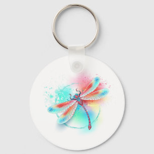 Red dragonfly on watercolor background key ring