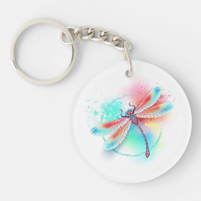 Red dragonfly on watercolor background key ring (Front)