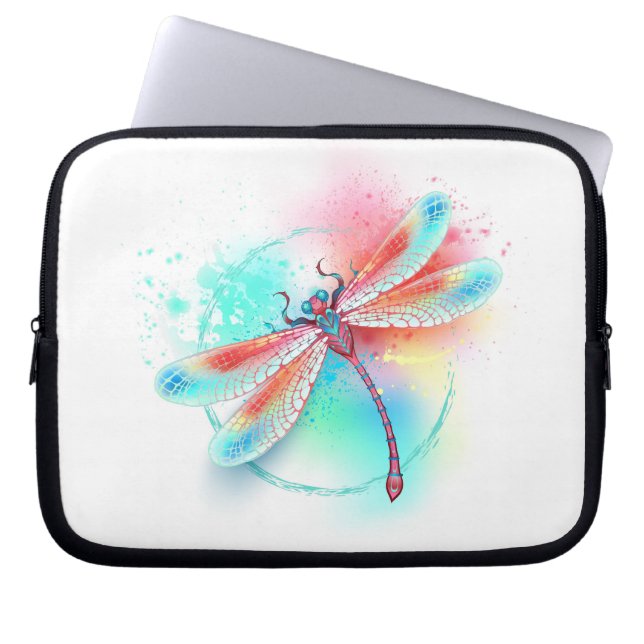 Red dragonfly on watercolor background laptop sleeve (Front)