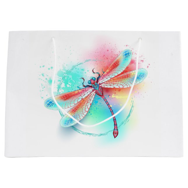 Red dragonfly on watercolor background large gift bag (Front)