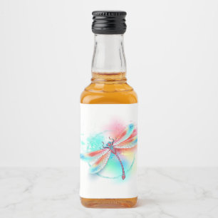 Red dragonfly on watercolor background liquor bottle label