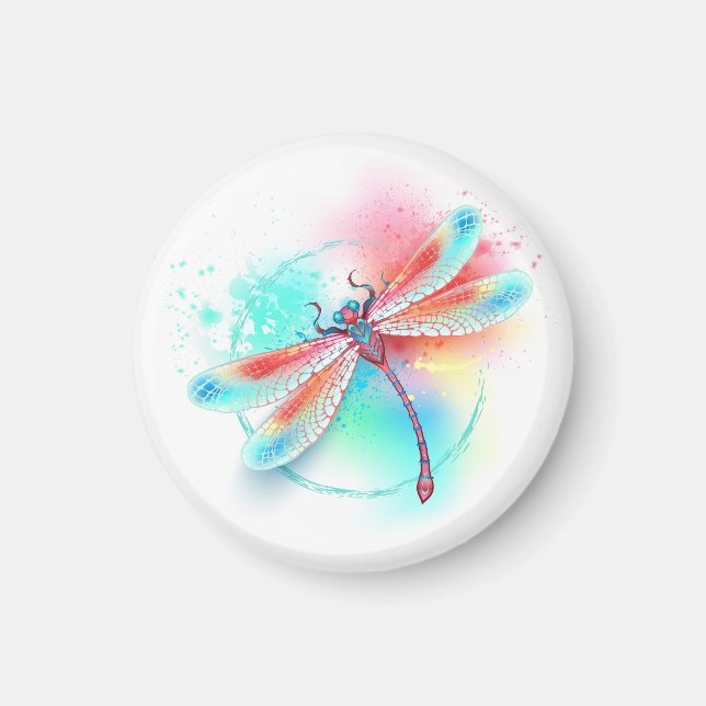 Red dragonfly on watercolor background magnet (Front)