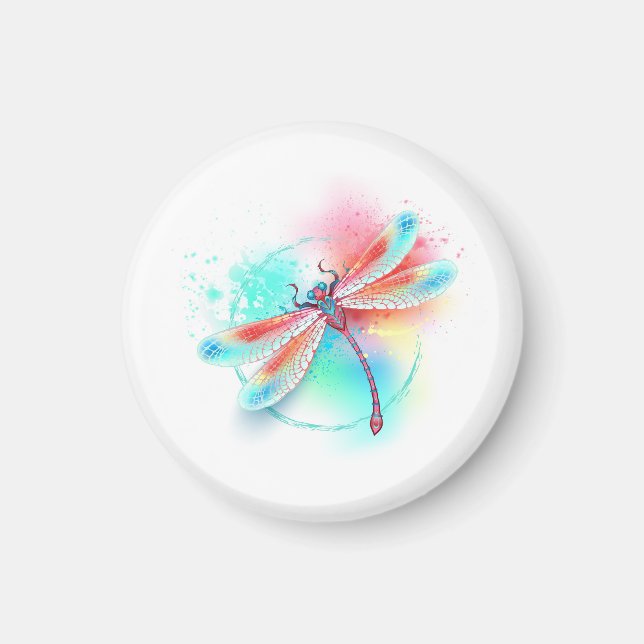 Red dragonfly on watercolor background magnet (Front)