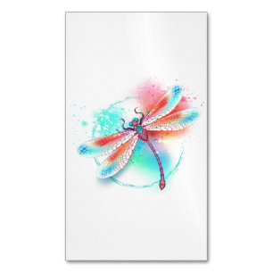 Red dragonfly on watercolor background 	Magnetic business card