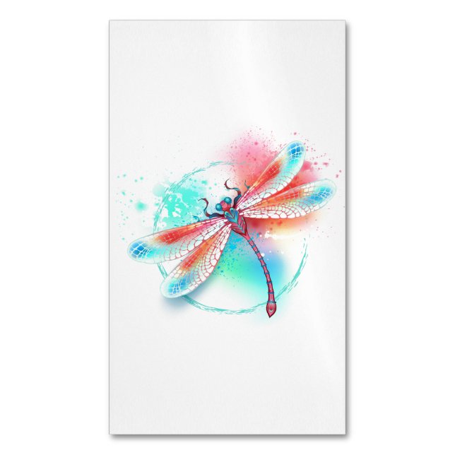 Red dragonfly on watercolor background 	Magnetic business card (Front Vertical)