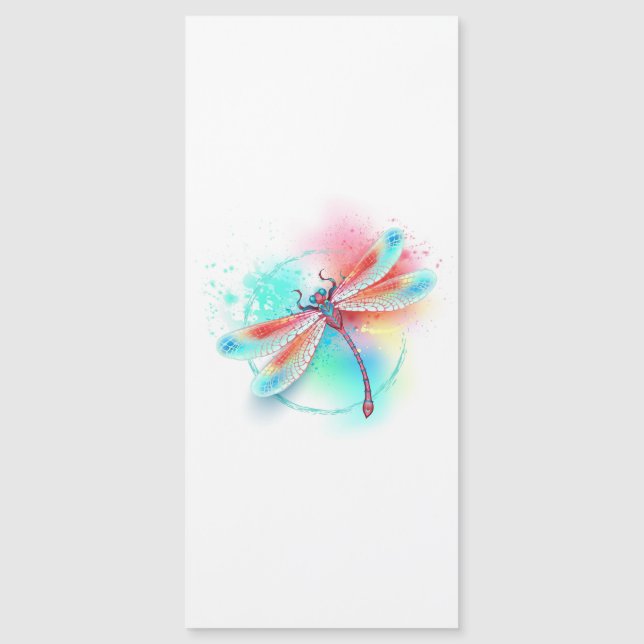 Red dragonfly on watercolor background magnetic invitation (Front)