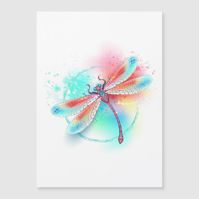 Red dragonfly on watercolor background magnetic invitation (Front)
