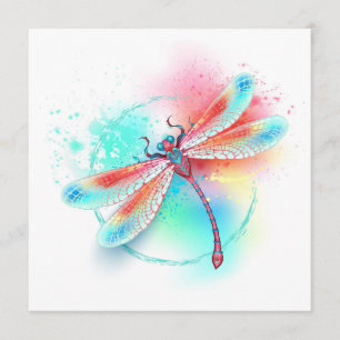 Red dragonfly on watercolor background menu