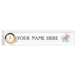 Red dragonfly on watercolor background nameplate