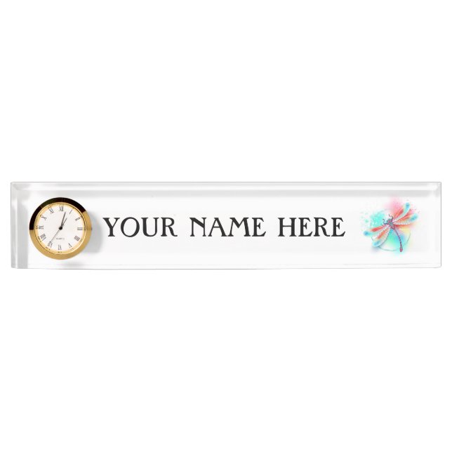 Red dragonfly on watercolor background nameplate (Front)