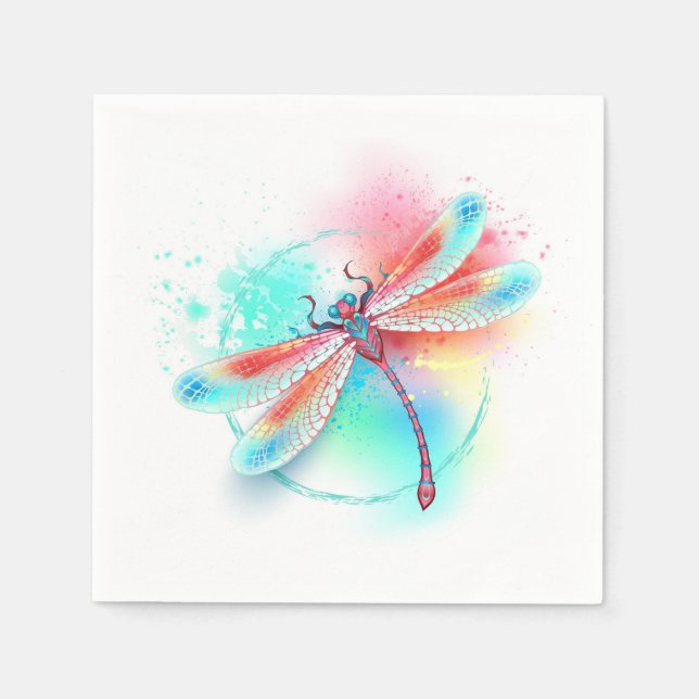 Red dragonfly on watercolor background napkin (Front)