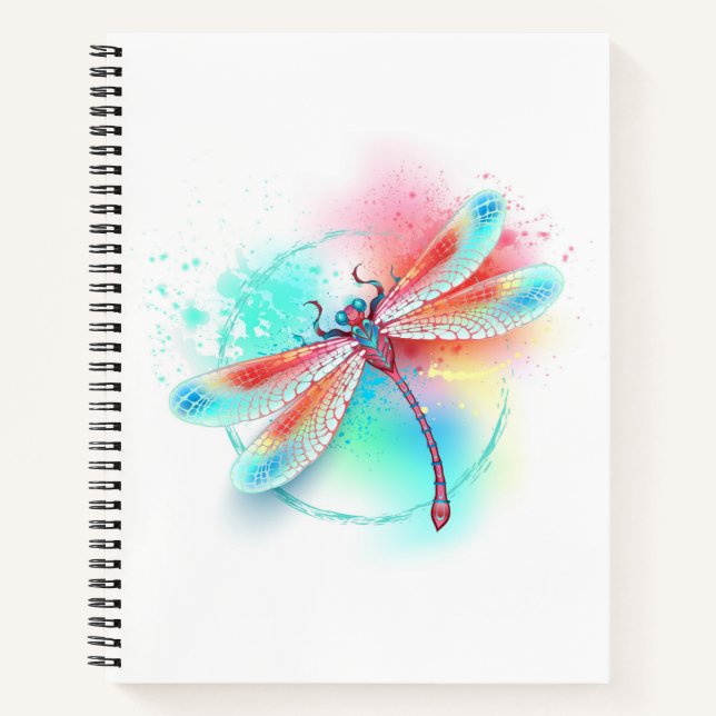 Red dragonfly on watercolor background notebook (Front)
