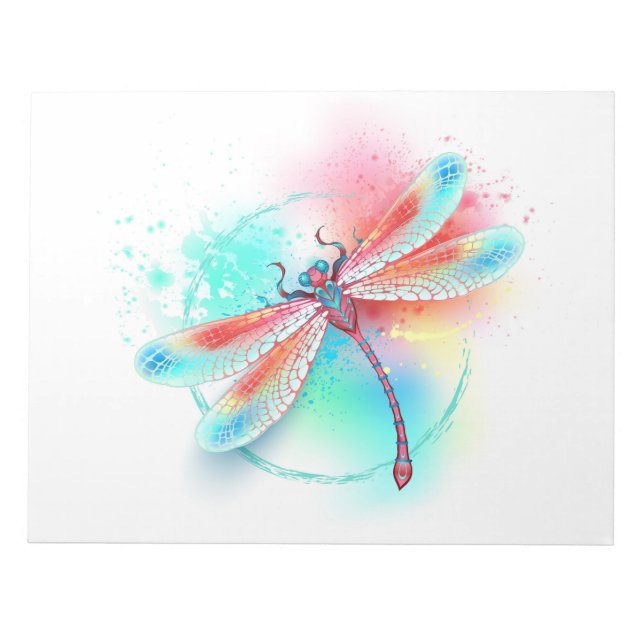 Red dragonfly on watercolor background notepad (Front)