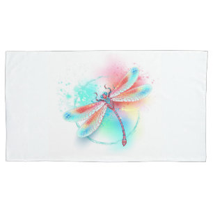 Red dragonfly on watercolor background pillowcase