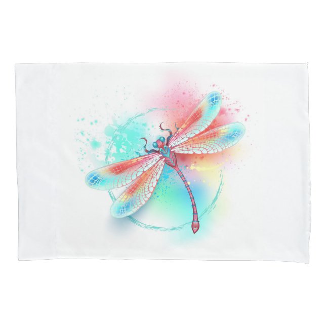 Red dragonfly on watercolor background pillowcase (Front)