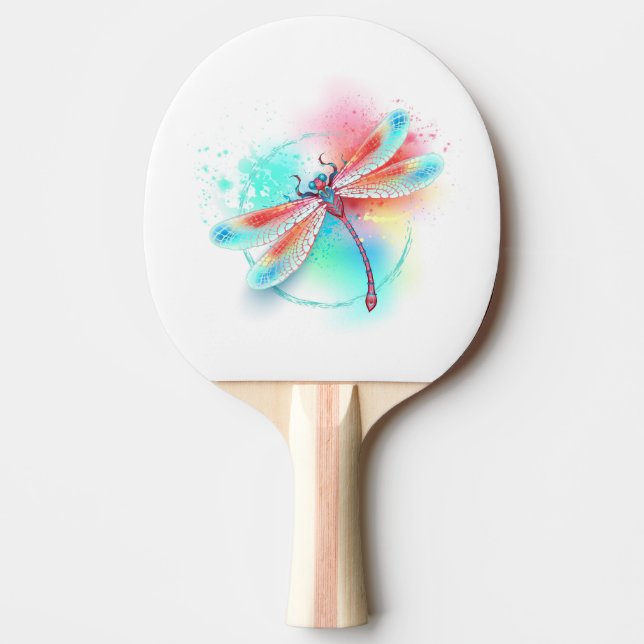 Red dragonfly on watercolor background ping pong paddle (Front)