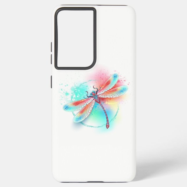 Red dragonfly on watercolor background samsung galaxy s21+ case (Back)