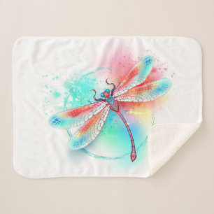 Red dragonfly on watercolor background sherpa blanket