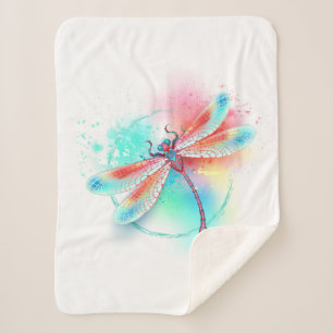 Red dragonfly on watercolor background sherpa blanket