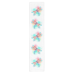 Red dragonfly on watercolor background short table runner