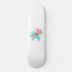 Red dragonfly on watercolor background skateboard