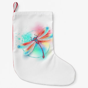 Red dragonfly on watercolor background small christmas stocking