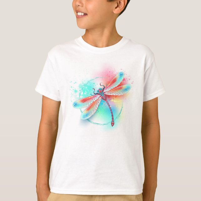 Red dragonfly on watercolor background T-Shirt (Front)