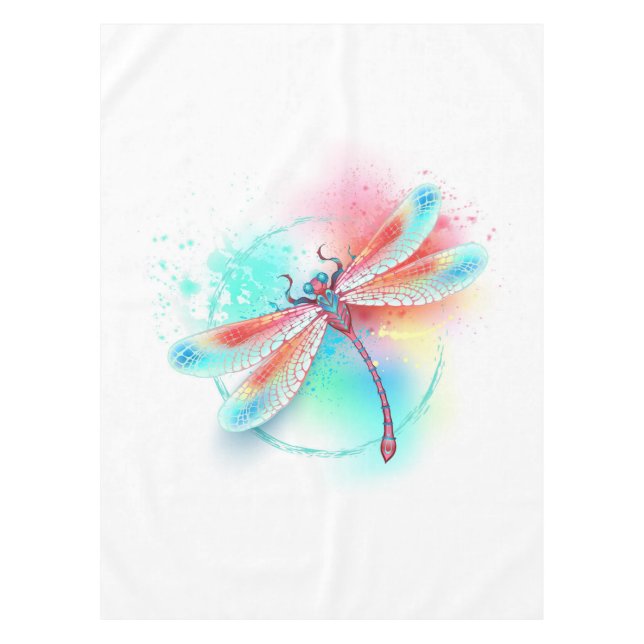 Red dragonfly on watercolor background tablecloth (Front)