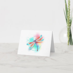 Red dragonfly on watercolor background thank you card