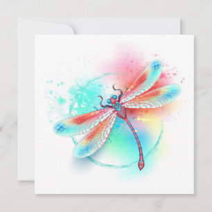Red dragonfly on watercolor background thank you card
