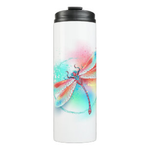 Red dragonfly on watercolor background thermal tumbler