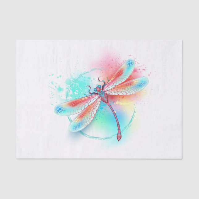 Red dragonfly on watercolor background tissue paper (Front)