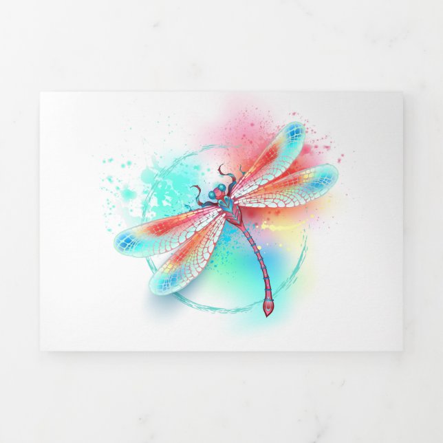 Red dragonfly on watercolor background Tri-Fold announcement (Cover)