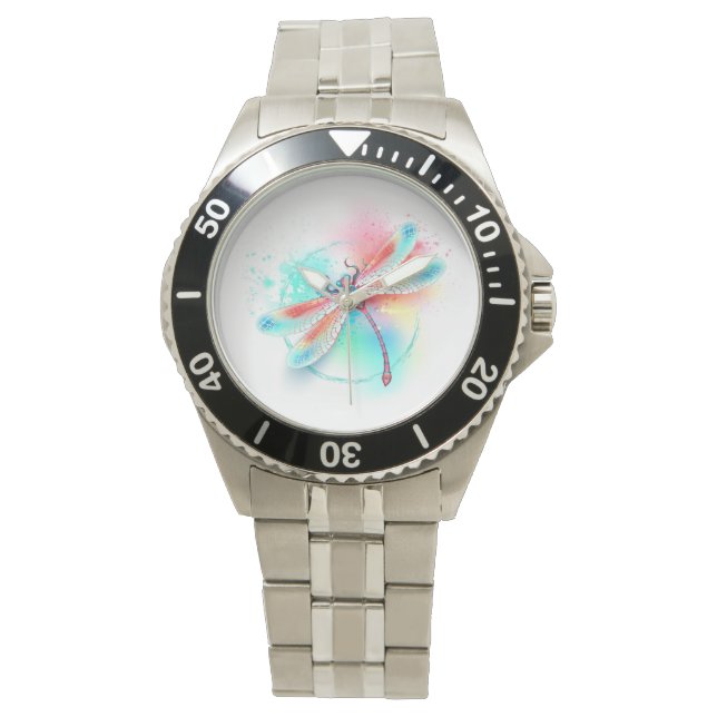 Red dragonfly on watercolor background watch (Front)