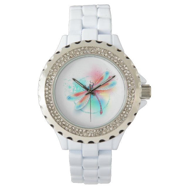 Red dragonfly on watercolor background watch (Front)